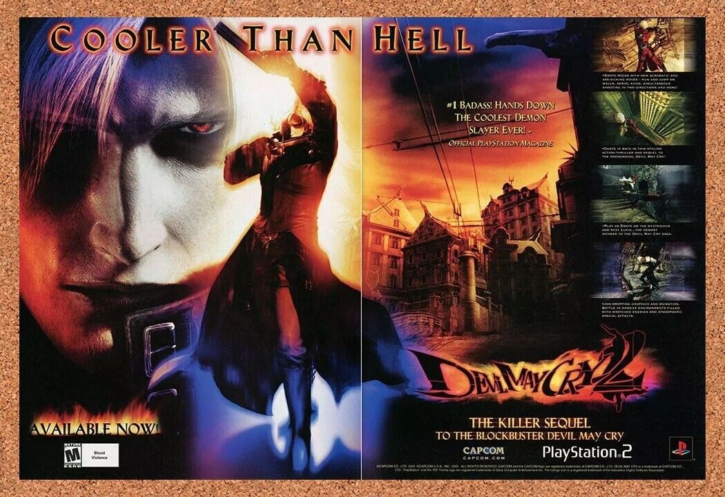 Devil May Cry 2 PS2 Original 2003 Ad Authentic Capcom Horror Video Game Promo v2