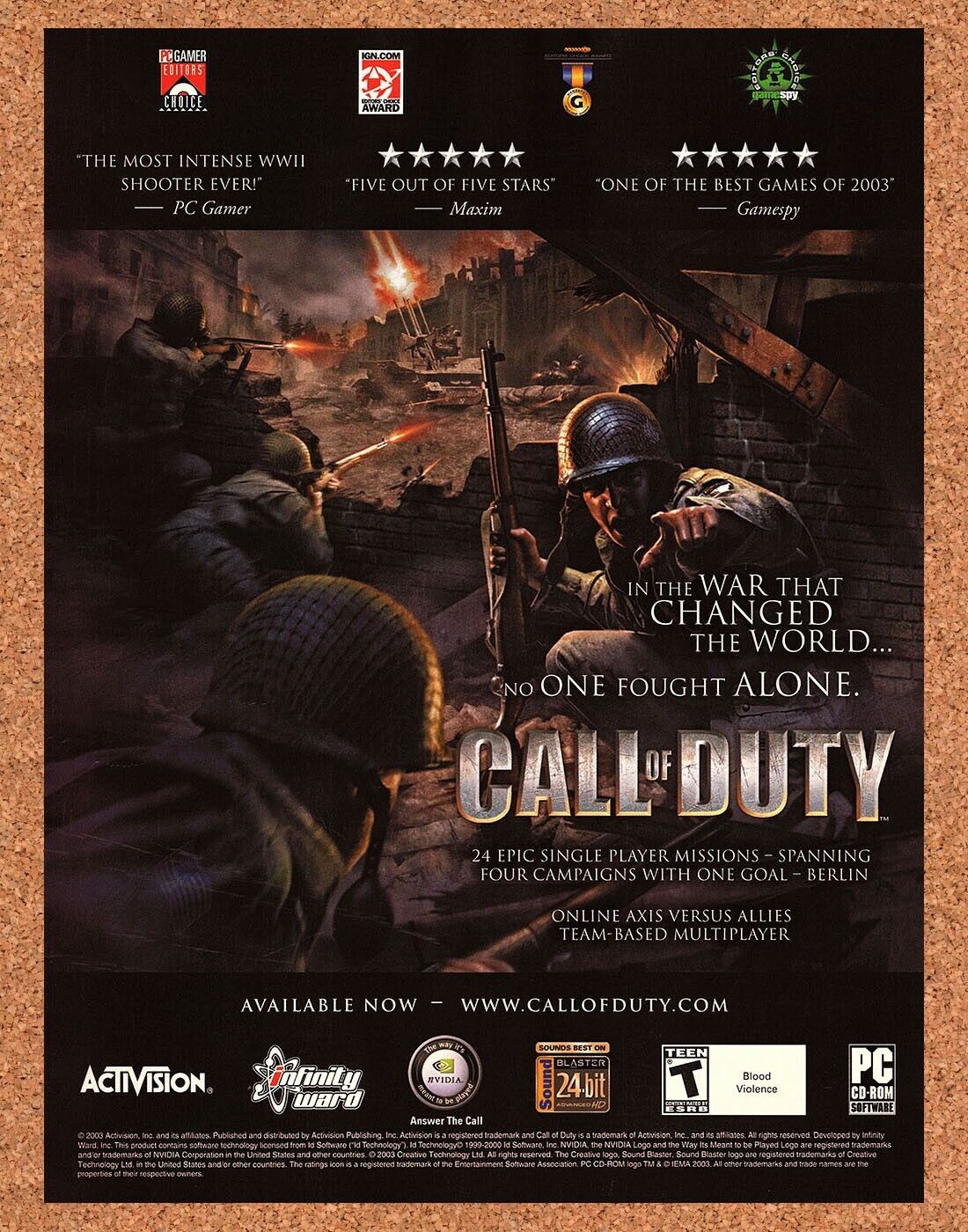 Original 2003 Call Of Duty PC Vintage Print Ad - Video Game Promo Wall Art 3