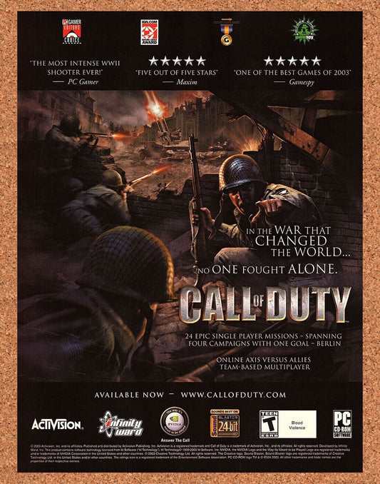 Original 2003 Call Of Duty PC Vintage Print Ad - Video Game Promo Wall Art 3