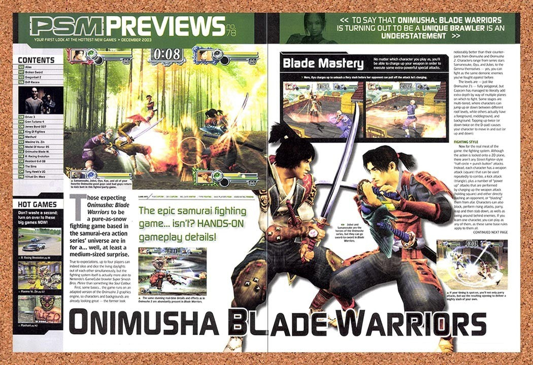 2003 Onimusha Blade Warriors PS2 Original Advertisement / Retro Promo vr1