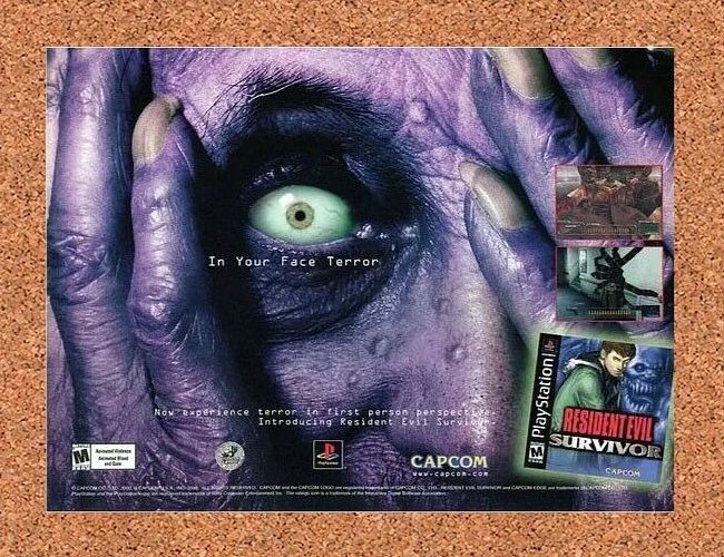 Resident Evil Survivor PS1 Original 2000 Ad Authentic Video Game Promo Art