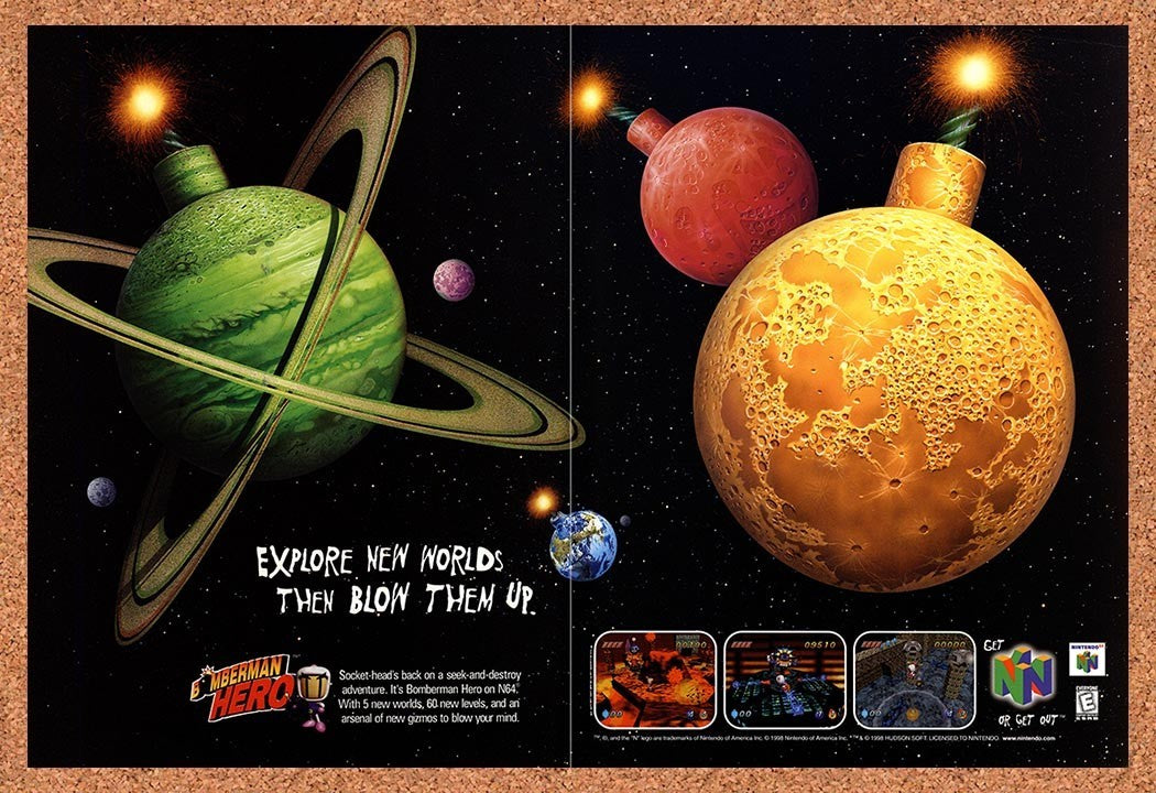 1998 Bomberman Hero N64 Original Advertisement / Retro Promo v1
