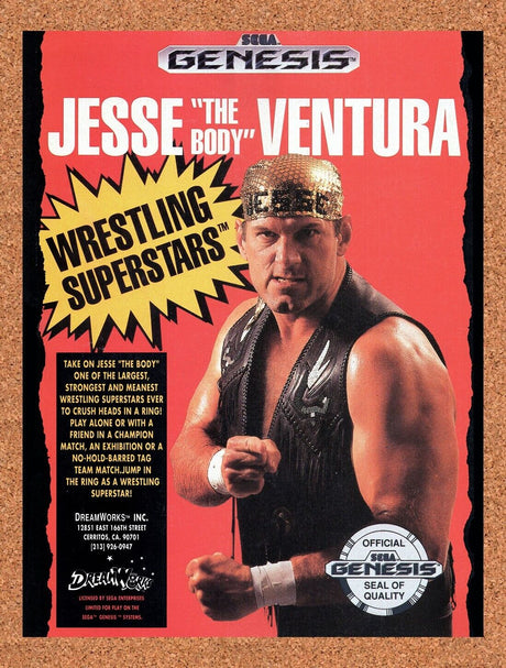 1991 Jesse The Body Ventura Wrestling Superstars Genesis Original Ad / Wall Art