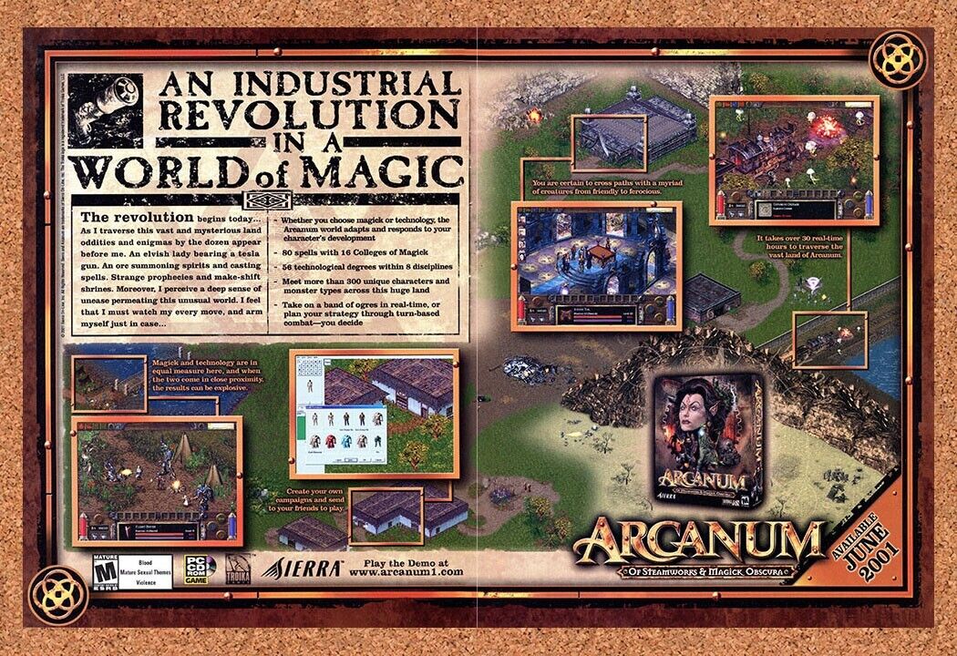 Arcanum Steamworks Magick PC Original 2003 Ad Authentic Video Game Promo v4