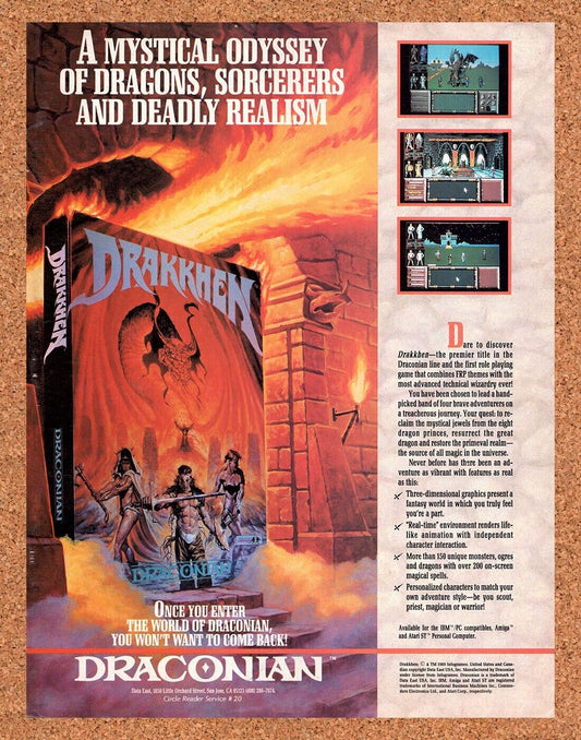 Drakkhen IBM Original 1989 Vintage Ad - Video Game Promo