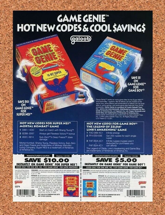 Game Genie SNES Gameboy Rebate Original 1993 Ad Authentic Galoob Game Promo