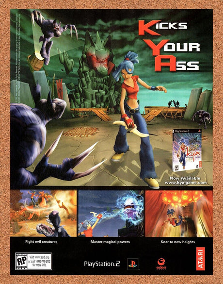 Kicks Your Ass PS2 Original 2003 Vintage Ad - KYA Video Game Promo