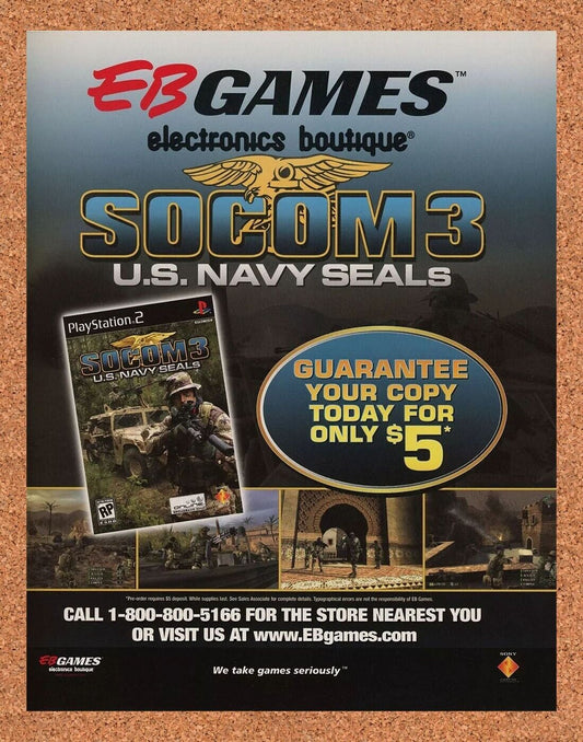 EB Games Socom 3 US Navy Seals PS2 Original 2006 Ad Authentic Video Game Promo