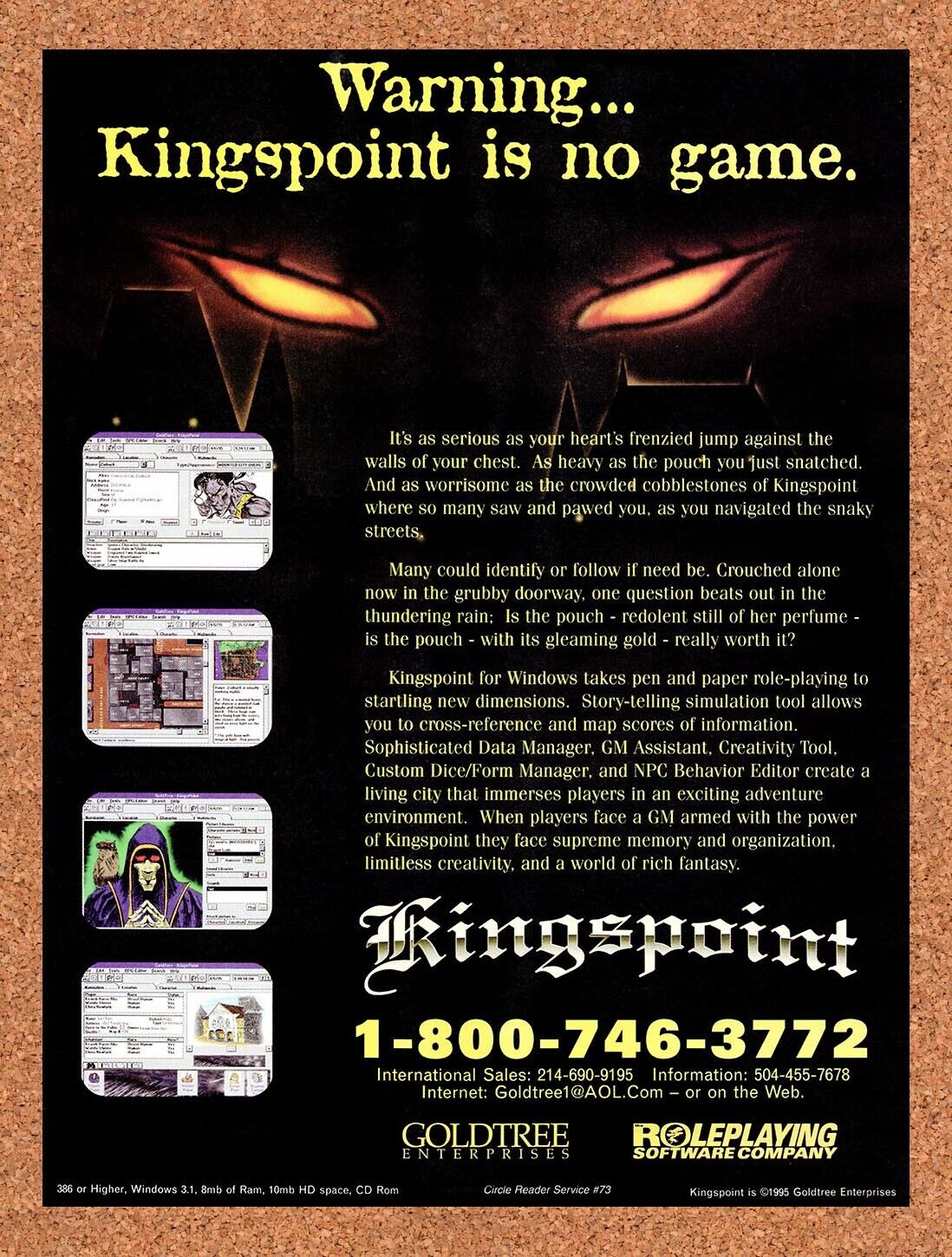 Kingspoint PC Original 1995 Vintage Ad - Video Game Promo