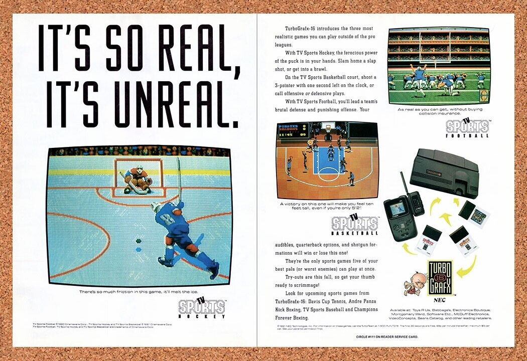 1991 Turbo Grafx-16 Sports Games Original Advertisement / Retro Wall Art v5