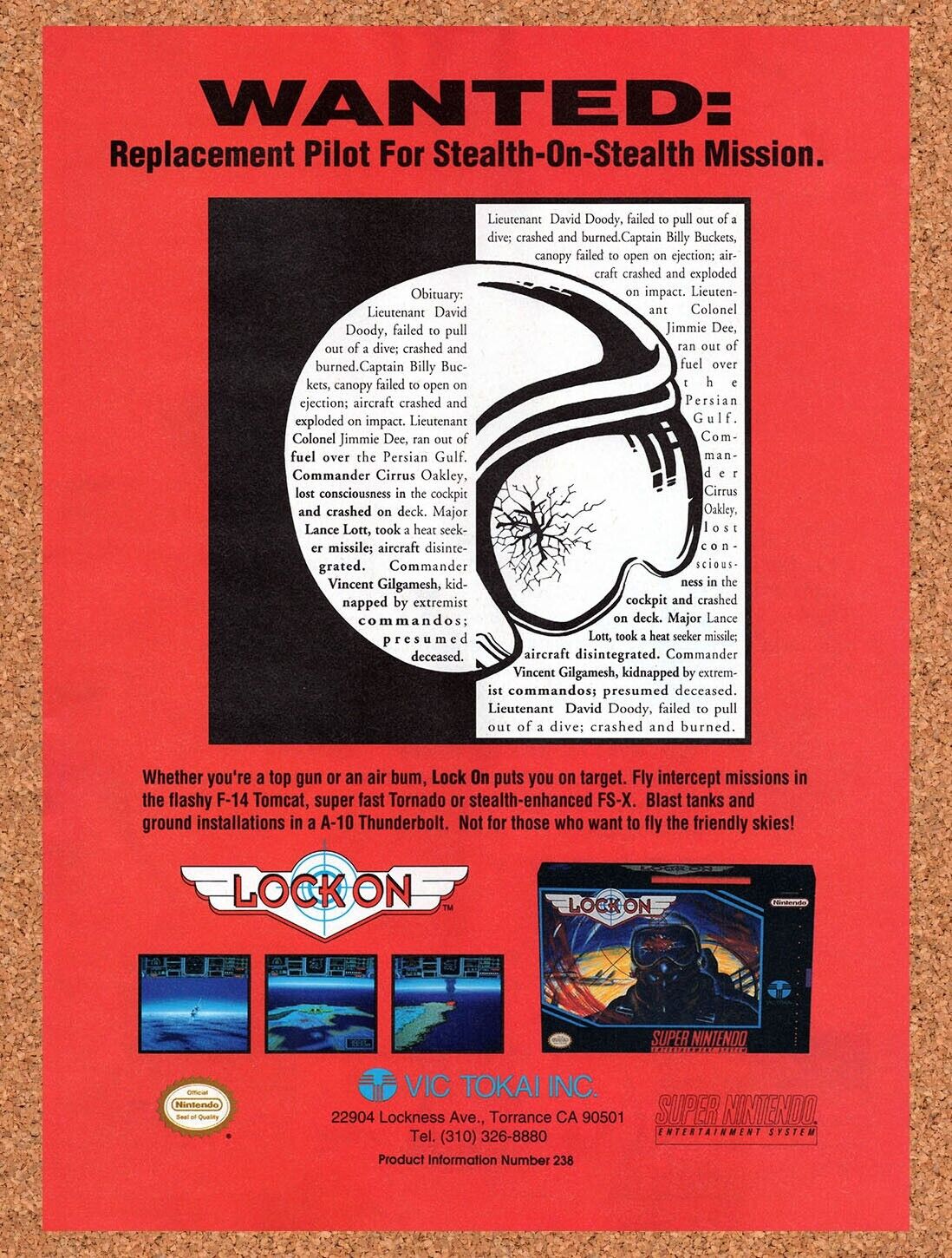 1992 Lock On SNES Original Advertisement / Retro Wall Art v1