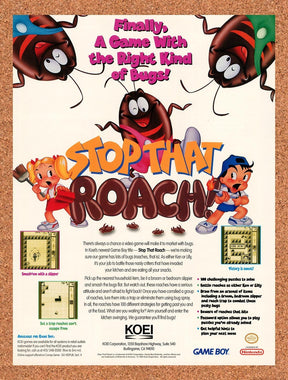 1994 Stop That Roach Game Boy Original Advertisement / Retro Promo v1