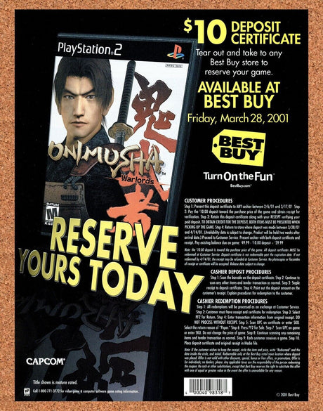 Onimusha PS2 Original 2003 Print Ad Authentic Best Buy Rebate Video Game Promo