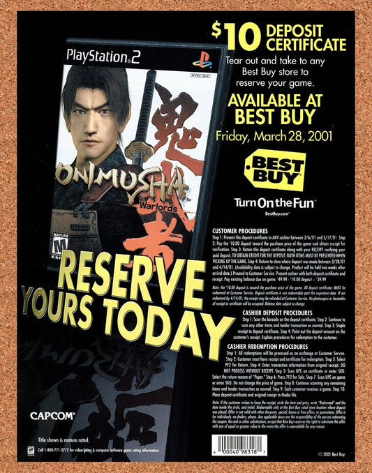 Onimusha PS2 Original 2002 Print Ad Authentic Best Buy Rebate Video Game Promo