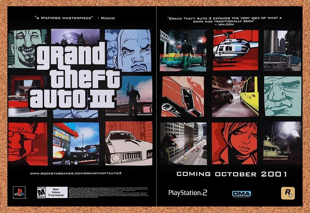 2001 Grand Theft Auto III PS2 Original Advertisement / Retro Promo v3