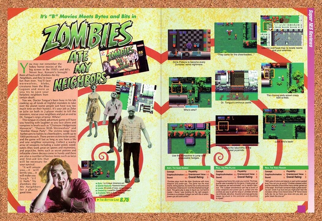 1992 Zombies Ate My Neighbors SNES Original Advertisement / Retro Wall Art v1