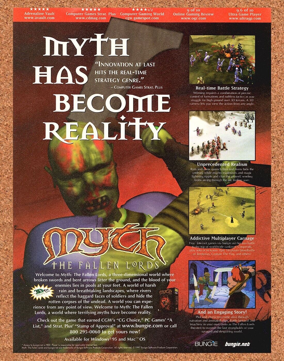 Myth The Fallen Lords PC Original 1998 Print Ad Authentic Video Game Art Promo