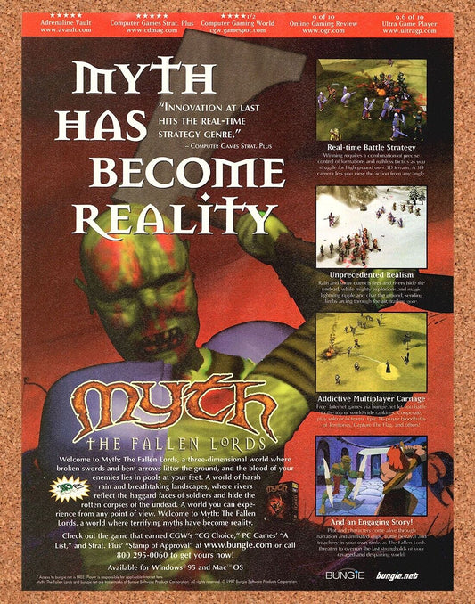 Myth The Fallen Lords PC Original 1998 Print Ad Authentic Video Game Art Promo