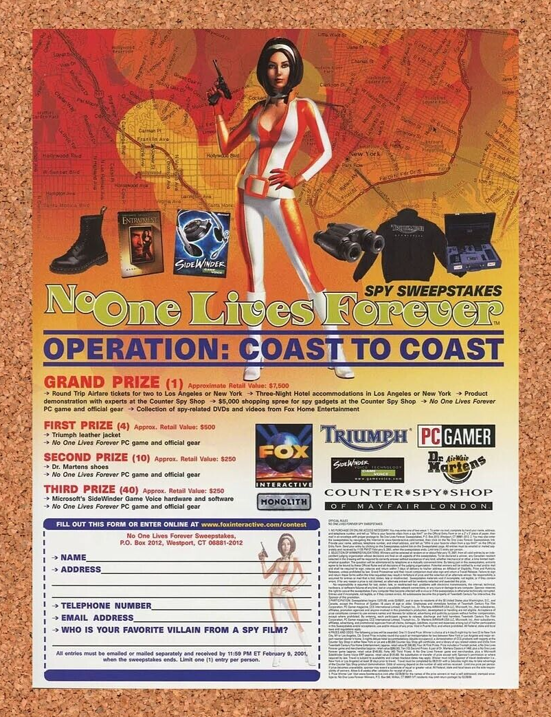 No One Lives Forever PC Original 2003 Ad Authentic Sweepstakes Video Game Promo