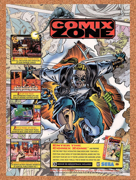 1995 Comix Zone Genesis Original Advertisement / Retro Wall Art v1