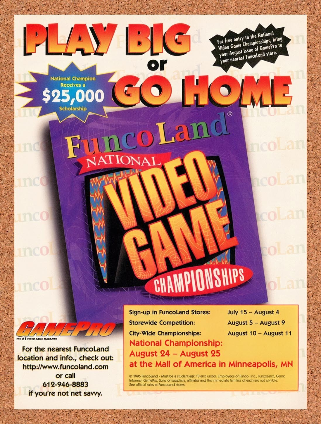 1996 FuncoLand Video Game Championships Mall Of America Original Ad / Promo v1