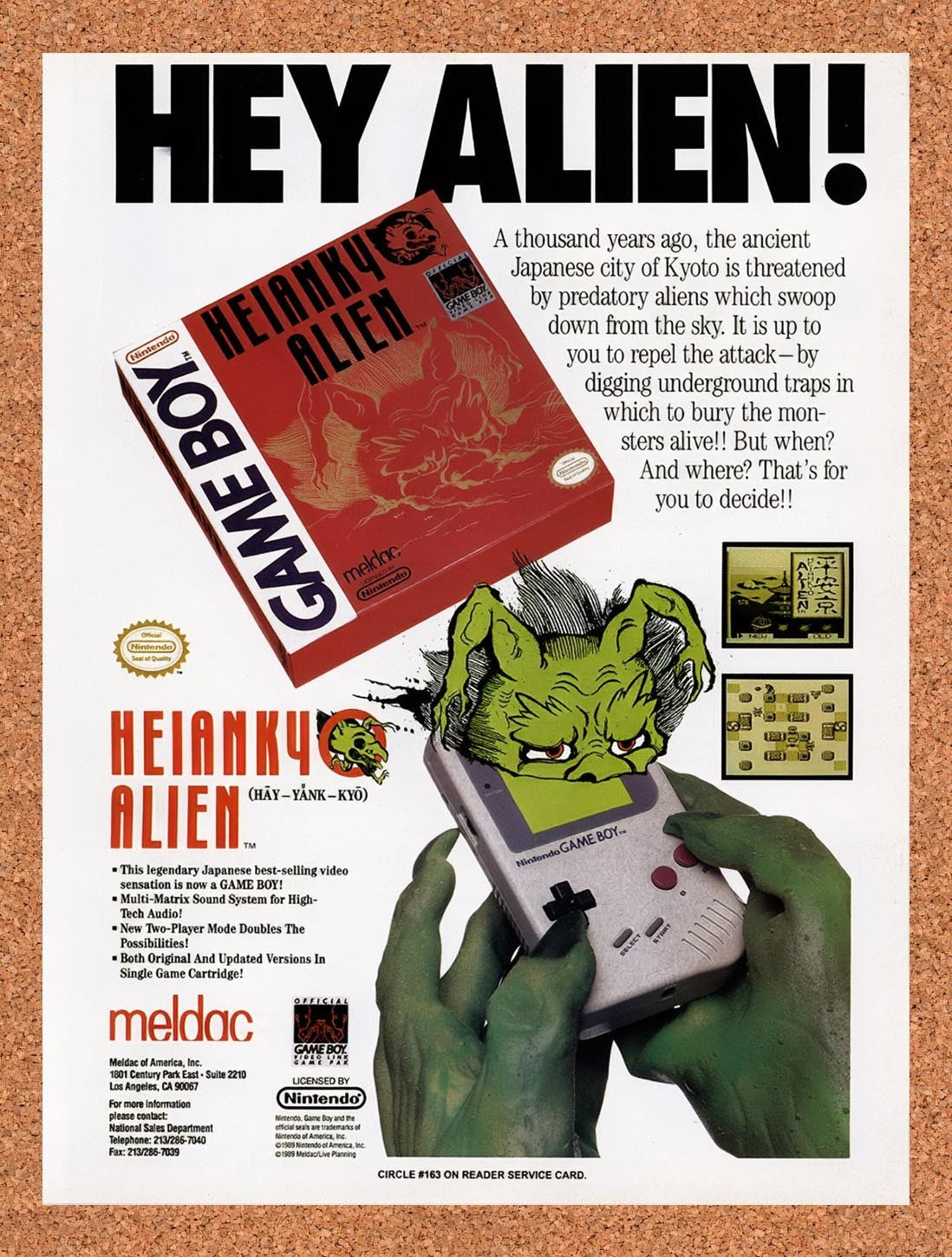 1990 Heiankyo Alien Game Boy Original Advertisement / Retro Promo v3