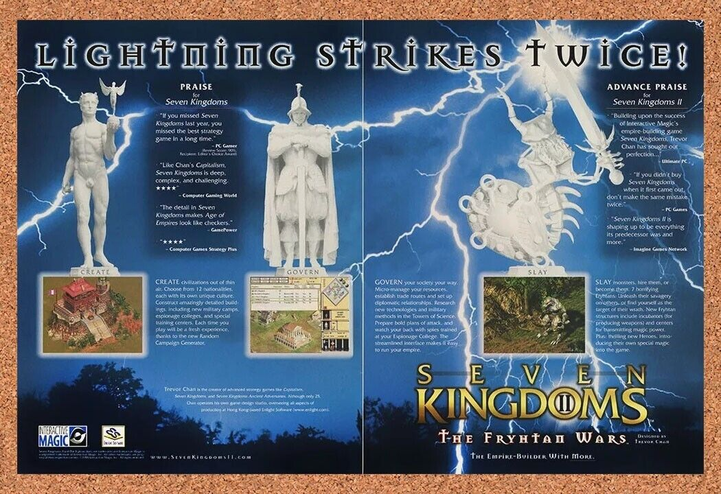Seven Kingdoms II Fryhtan Wars PC Original 2001 Ad Authentic Game Promo v2