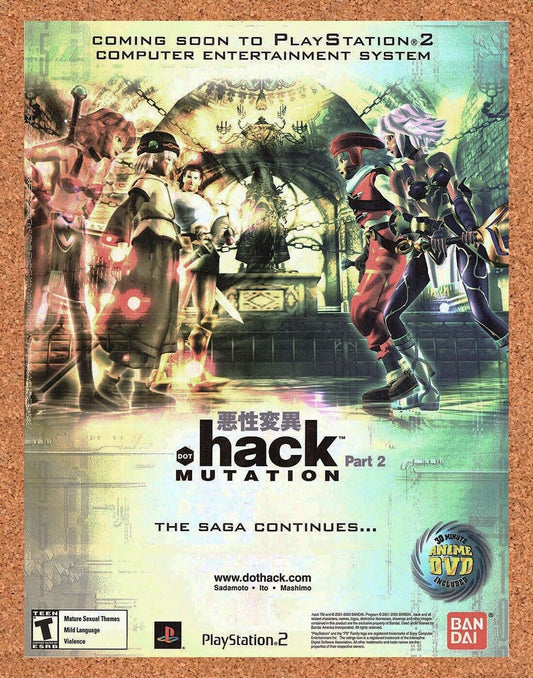Dot Hack Mutation Part 2 PS2 PS2 Original 2006 Ad Authentic Video Game Promo