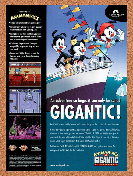 1999 Animaniacs A Gigantic Adventure PC Original Advertisement / Retro Promo v1
