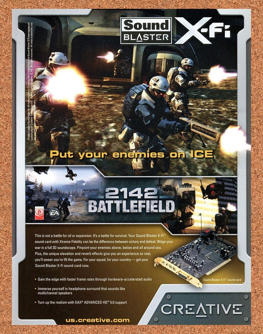 Battlefield 2142 PC Original 2005 Ad Authentic Sound Blaster Video Game Promo