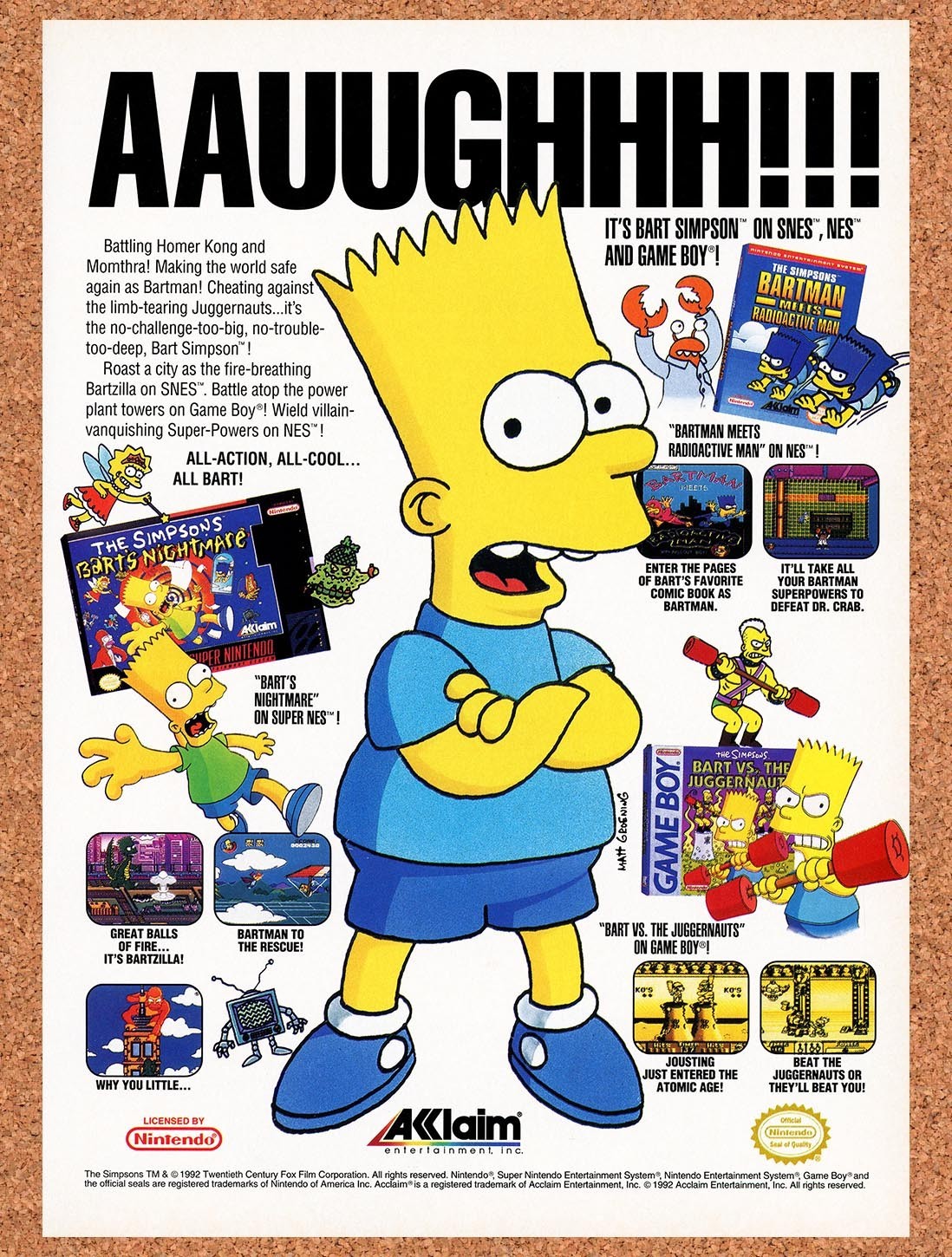 1992 Simpsons Nintendo Games Original Advertisement / Retro Promo v2