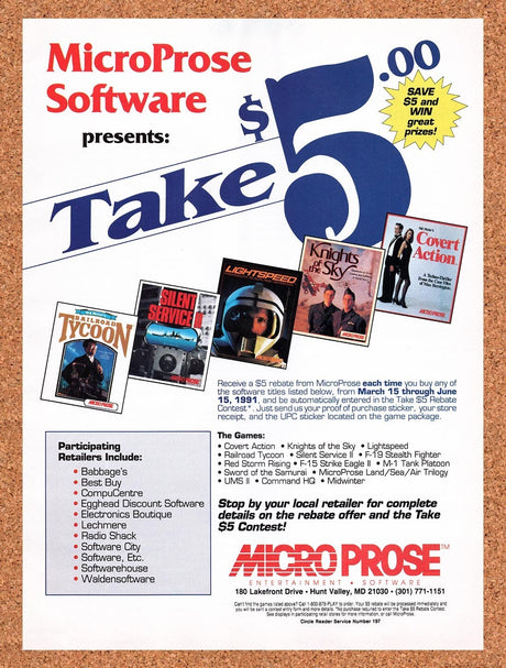 1991 MicroProse PC Games Original Advertisement / Retro Wall Art v6