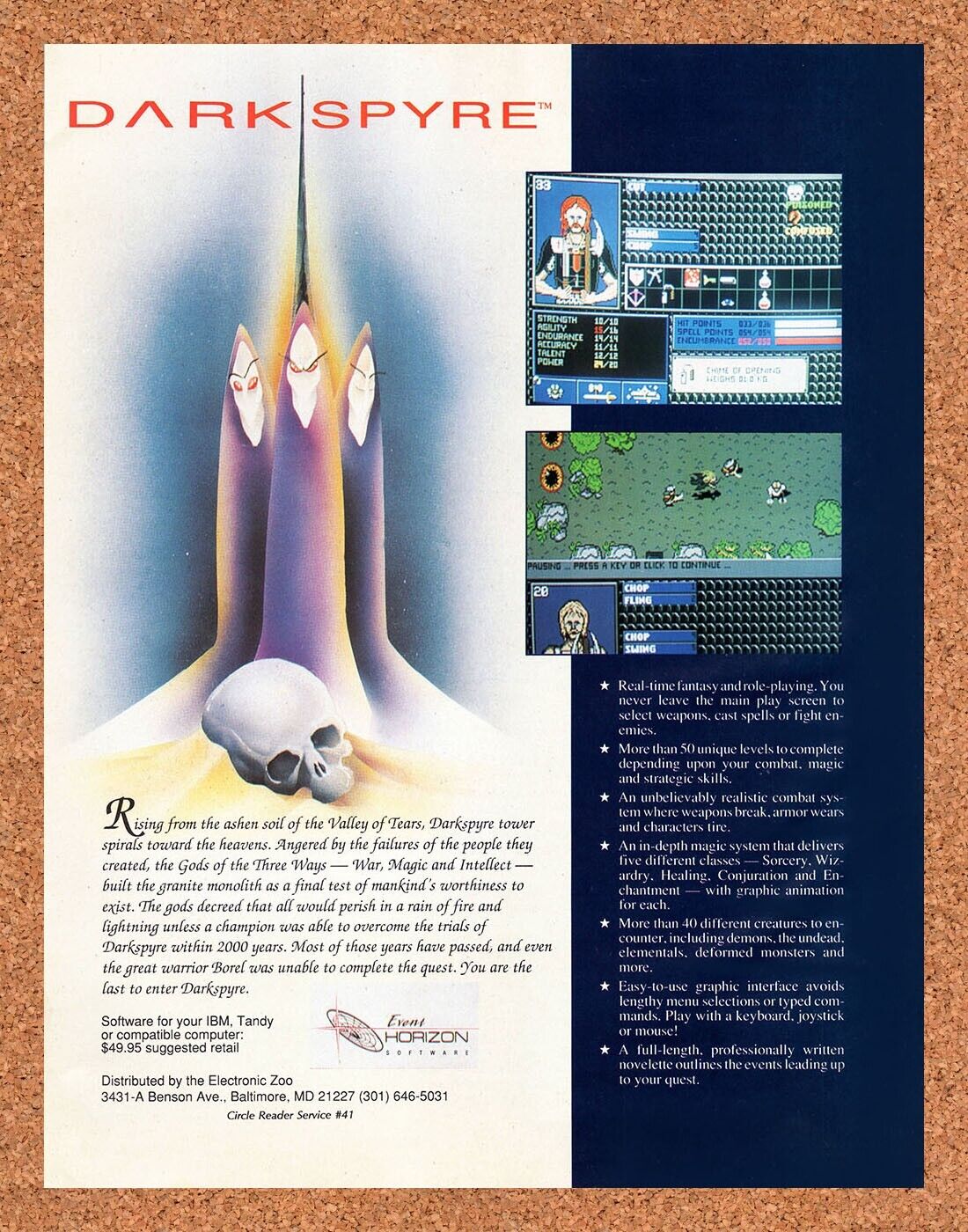 DarkSpyre Tandy Original 1991 Vintage Ad - Video Game Promo