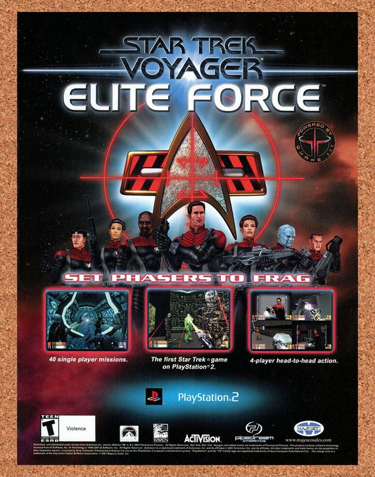 Star Trek Voyager Elite Force PS2 Original 2001 Ad Authentic Video Game Promo