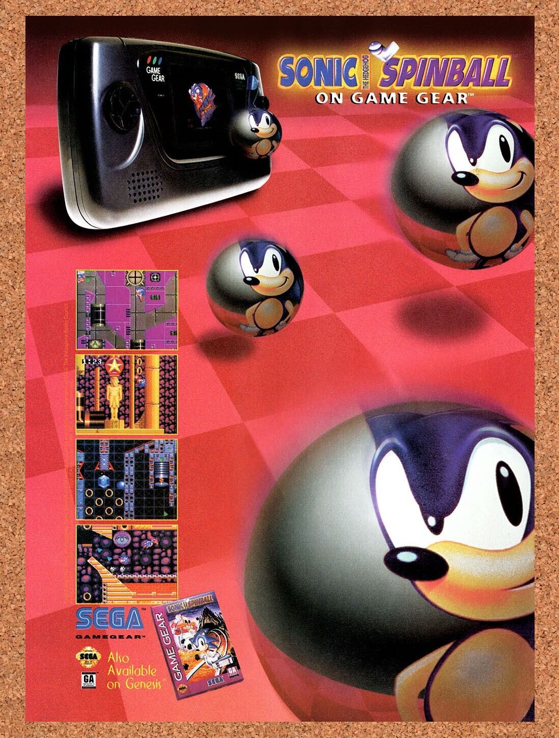 Sonic Spinball Game Gear Original 1993 Vintage Ad - Video Game Promo