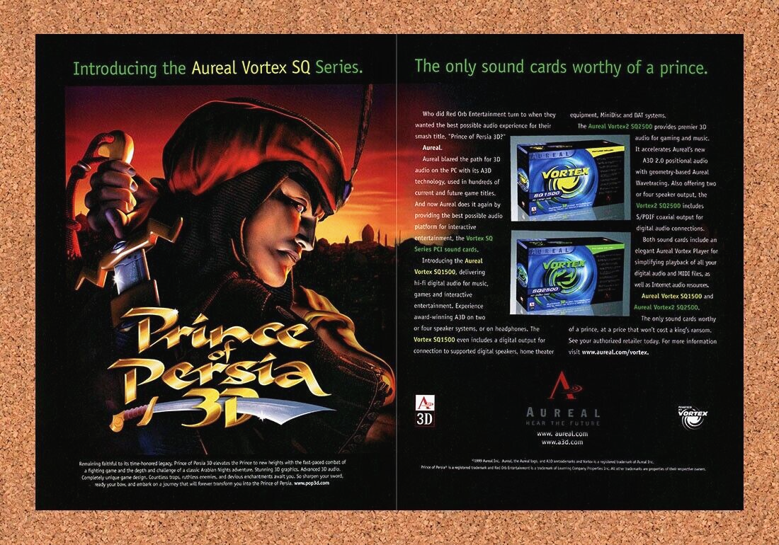 Prince Of Persia 3D PC Original 1998 Ad Authentic Auereal Vortex GPU Game Promo