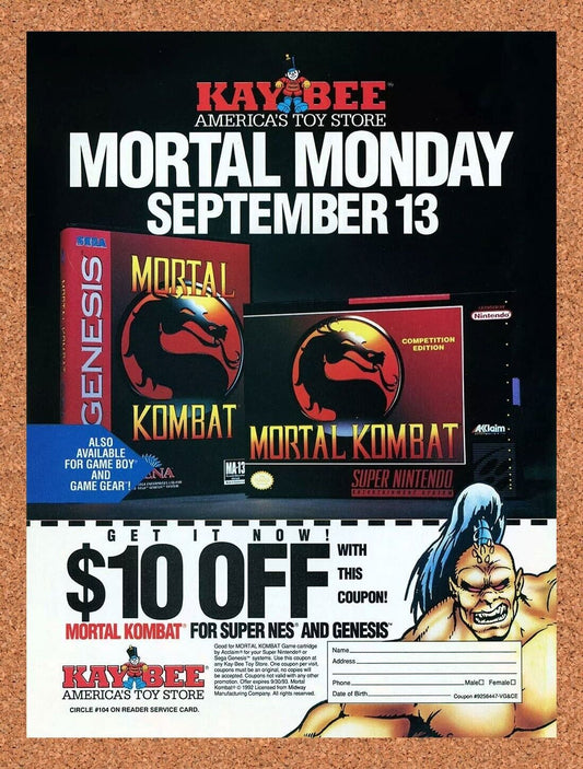 Mortal Kombat SNES Kaybee Toys Rebate Original 1992 Ad Authentic Promo