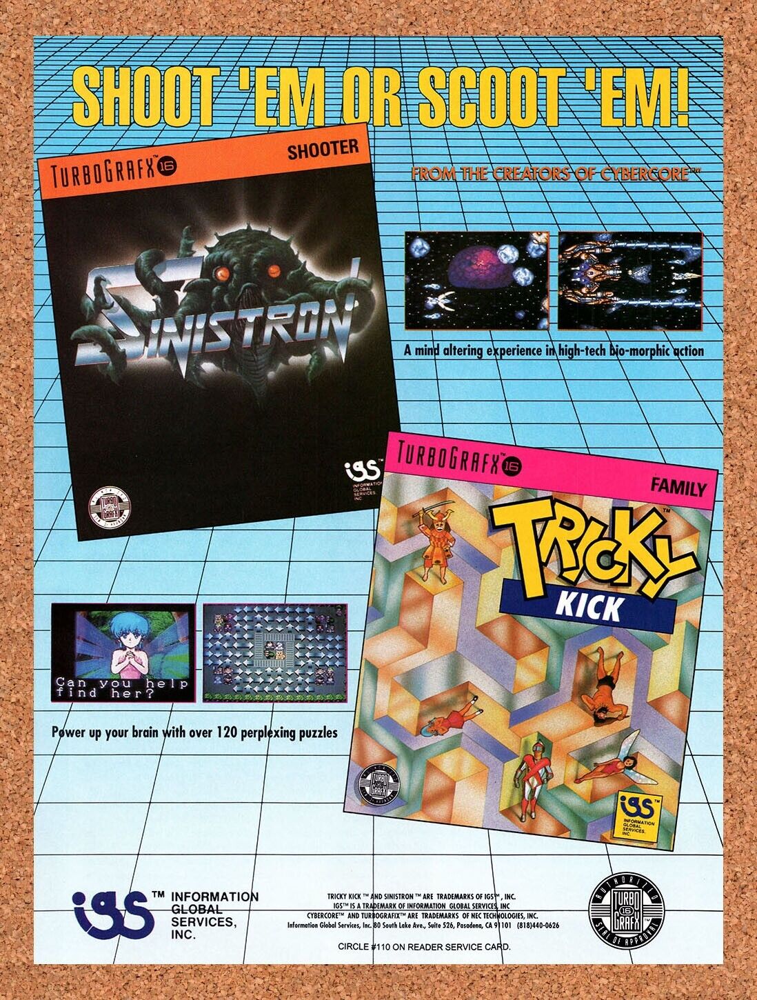 1991 Information Global Services Turbo Grafx-16 Games Original Ad / Wall Art v1
