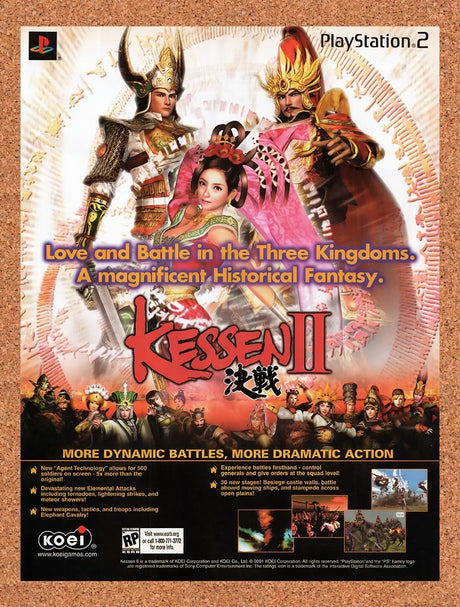2001 Kessen II PS2 Original Advertisement / Retro Wall Art v2