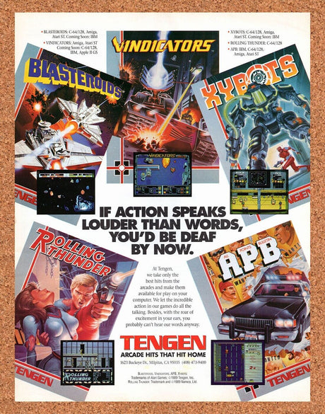 Tengen Amiga Games Original 1990 Vintage Ad - APB Xybots Video Game Promo