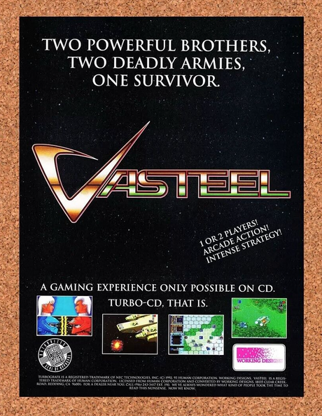 Vasteel Turbo Grafx-16 Original 1994 Ad Authentic Working Designs Game Promo