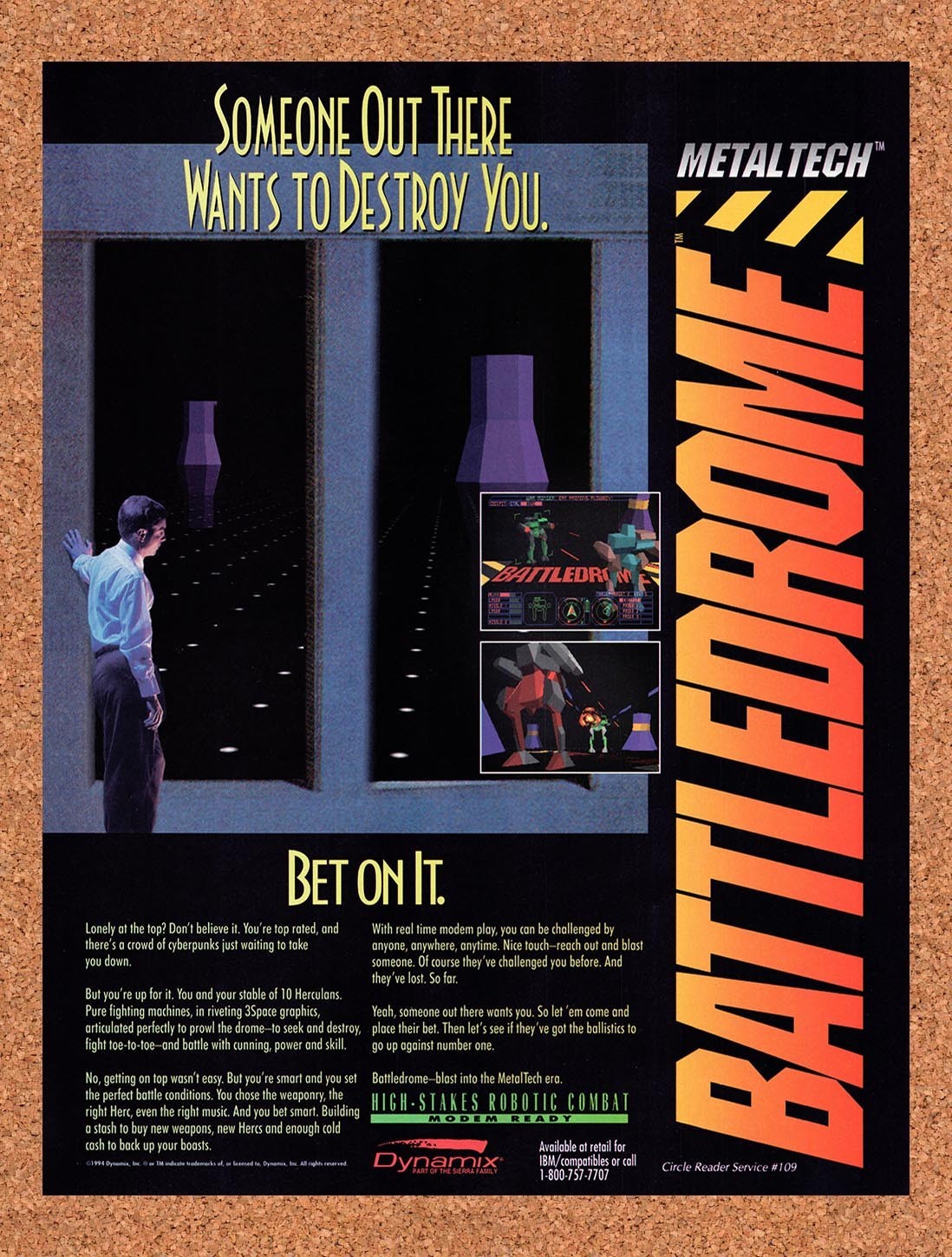 1994 Metaltech Battledrome PC Original Advertisement / Retro Promo v1