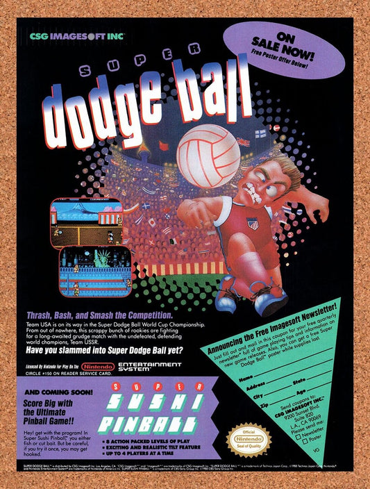 1989 Super Dodge Ball NES Original Advertisement / Retro Wall Art v2