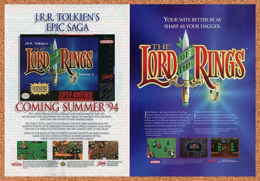 Lord Of The Rings SNES Original 1994 Ad Authentic Nintendo Video Game Promo