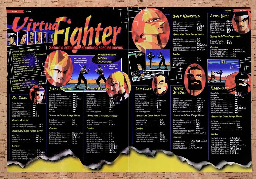 1994 Virtua Fighter Saturns Special Moves Original Ad / Retro Wall Art v3