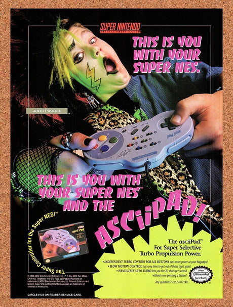1992 ASCIIWARE Ascii Pad SNES Original Advertisement / Retro Wall Art v2