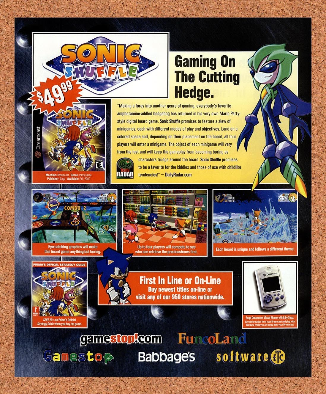 2000 Sonic Shuffle FuncoLand Original Advertisement / Retro Promo v1
