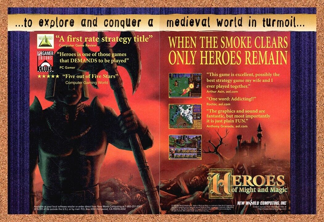 Heroes Of Might And Magic PC Original 1996 Vintage Ad - Video Game Art Promo