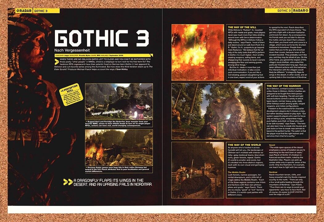 Gothic 3 PC Original 2006 Print Ad Authentic Video Game Wall Art Promo