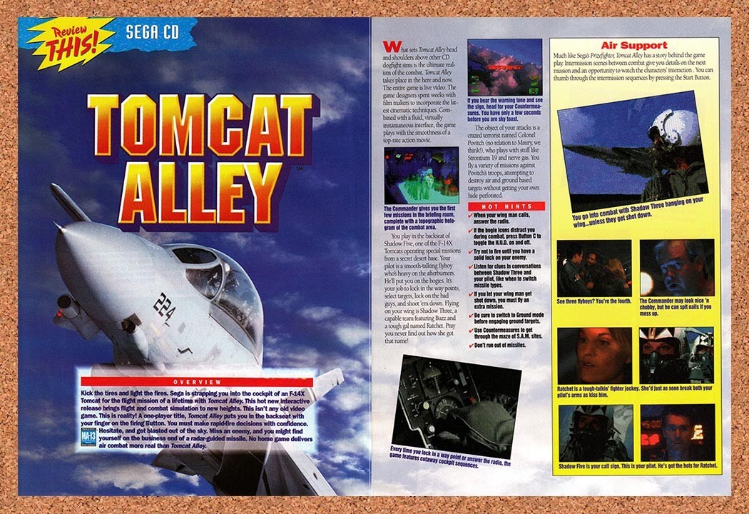 1994 Tomcat Alley Sega CD Original Advertisement / Retro Promo vr1